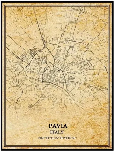 TANOKCRS Pavia Italia - Póster de pared con impresión vintage, mapa, obras de arte, viajes, recuerdo, decoración del hogar, 9 x 11 pulgadas, sin