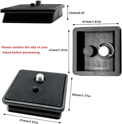 Vista 2 de Paquete de 2 placas de liberación rápida para trípode de 41mm, adaptador de montaje para cámara, placa QR, repuesto de partes de cabezal esférico