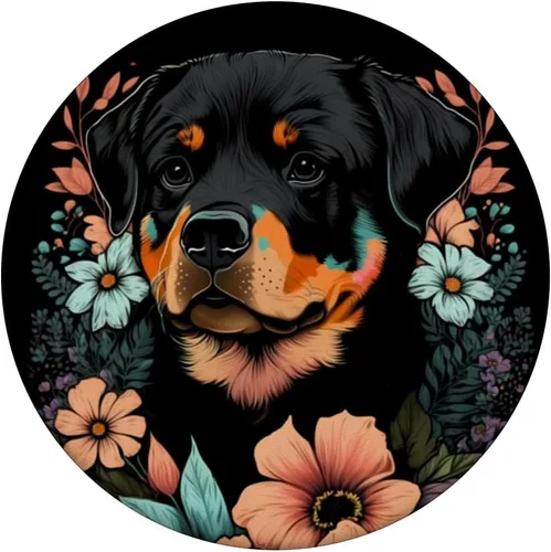 Vista 4 de Rottweiler - Lindo arte floral para cachorros, diseño floral, color negro, PopSockets MagSafe PopGrip para iPhone