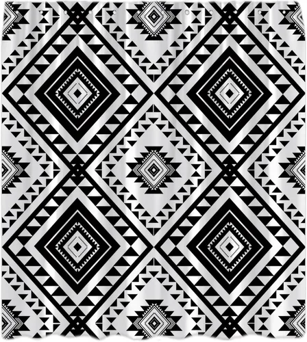 Cortina de ducha azteca, bohemio, negro, blanco, abstracto, tribal, suroeste, navajo, nativo, geométrico, granja, retro, decoración occidental,