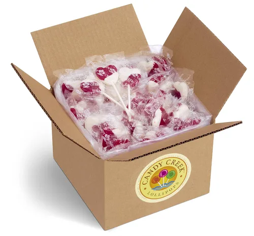 Candy Creek piruleta de corazones dulces, bulto 5lb Caja de cartón, alrededor de 130 piruletas
