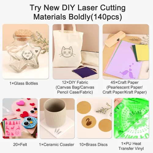 Vista 6 de Csyidio 300 piezas de material de grabado láser, 40 tipos de accesorios de grabado láser con instrucciones, suministros de grabado láser que