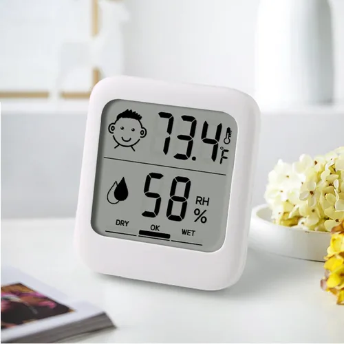 Vista 2 de HATUSOKU Termómetro digital e higrómetro con pantalla facial cómoda, higrómetro, soporte, imán, colgante, simple, prevención de enfermedades