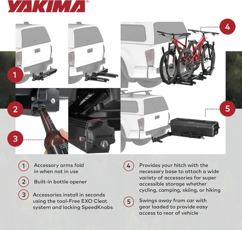 Vista 5 de Yakima Swing Rack, Sistema de Carga de Enganche con Brazo de Accesorios y Cerraduras, EXO SwingBase, 2 Pulgadas, Negro - Accesorios