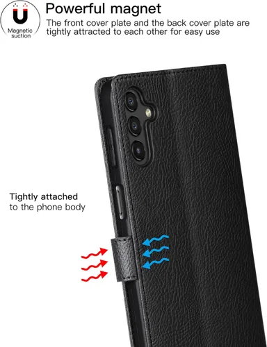 Vista 3 de Funda de cuero para Samsung Galaxy A14 5G, Galaxy A14 5G, ranura para tarjeta, cierre magnético, funda con tapa para Samsung A14 5G 2022, color negro