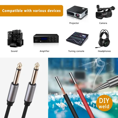 Vista 5 de HIEbee Reemplazo de 0.250 in macho a cable desnudo extremo abierto TS 2 polos mono 1/4 pulgadas 0.250 in conector conector conector de audio