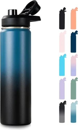 Vista 42 de Fijinhom Botella de agua aislada de 18 onzas con asa, botellas de agua de acero inoxidable 304 con boca ancha, botella de agua deportiva al vacío