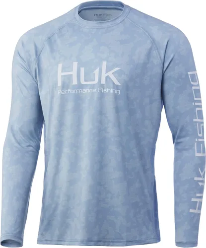 Vista 43 de HUK Camisa de manga larga para hombre Mossy Oak Pursuit Camisa de pesca de camuflaje Barracuda de roble musgoso