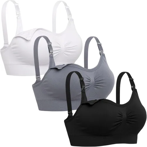 Vista 16 de Brasier de lactancia sin costuras para mujer - Bralette de maternidad para dormir y amamantar. Paquete de 3 Negro Beige Rojo