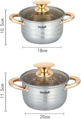 Vista 2 de Olla de cocina, sartén, 6 utensilios de cocina de 12 piezas, juego de utensilios de cocina de acero inoxidable espesado, olla de leche, juego