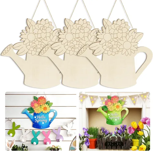 Vista 10 de Adornos de Pascua de Madera de Gran Tamaño de 12 Pulgadas para Pintar, Conejo de Madera DIY en Blanco Discos Redondos Sin Terminar Adorno Letrero