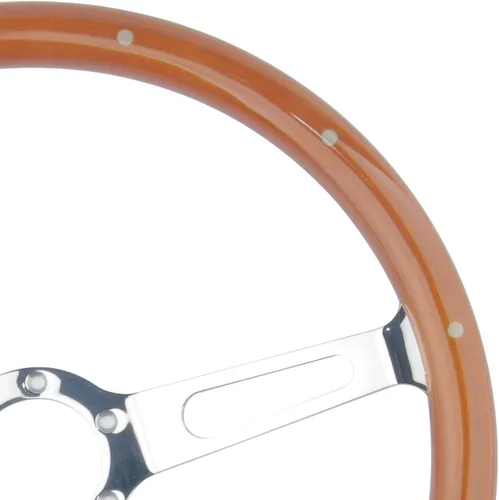 Vista 4 de MR HELLO Volante de 15 Pulgadas, Estilo Clásico de Grano de Madera, 3 Soportes, Remachado, 380mm, 6 Pernos, con Botón de Bocina (orificio largo)