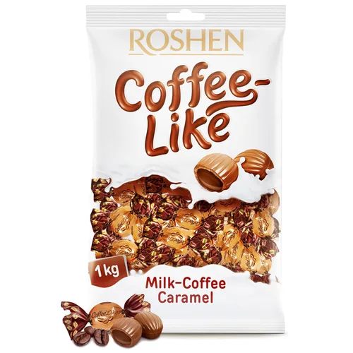 Roshen Caramelo de caramelo tipo café, relleno de leche de café, paquete a granel de 2.2 libras, caramelo suave con extracto de café natural,