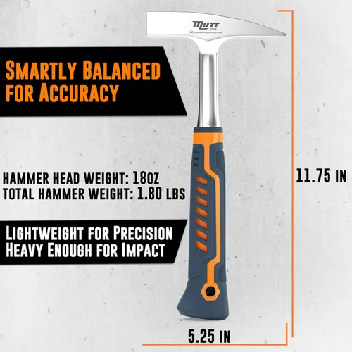 Vista 5 de Martillo de chapa de 18oz de Mutt Tools - Martillo profesional para dar forma a metales para hojalateros - Martillo forjado para HVAC con mango