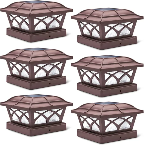 Vista 14 de SIEDiNLAR - Faroles solares para exteriores con casquillo de poste de vidrio, 2 modos de color, 8 luces LED para postes de 4x4, 5x5, 6x6 pulgadas