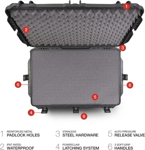 Vista 6 de Nanuk 965-1001 965 - Carcasa rígida impermeable con ruedas e inserto de espuma, color negro