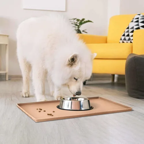 Vista 7 de Tapete de comida para perros, bandeja de comida impermeable de silicona, mantel individual antideslizante para mascotas, borde elevado de 0.6