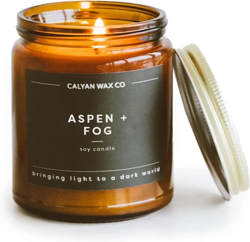 Vista 29 de Calyan Wax Co. Vela perfumada de humo y cuero, 57 horas de combustión, velas de cera de soja no tóxicas de lujo, vela en tarro de vidrio ámbar