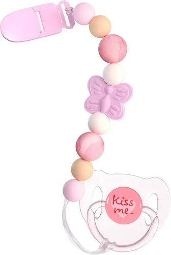 Aori Clips para Chupetes para Muñecas Rebron de Bebé, Soportes de Silicona con Chupete Magnético - Rosa