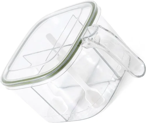 Vista 3 de Caja de condimentos con 4 compartimentos con tapa y 4 cucharas de servir, maceta transparente para especias y condimentos, contenedor de cocina