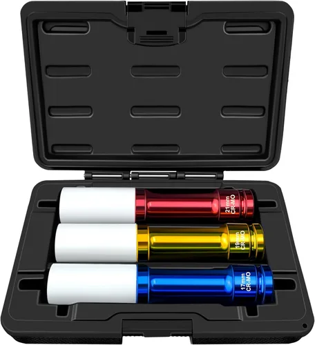 YIYITOOLS Juego de 3 llaves de tuerca de impacto de 1/2 pulgada, enchufes profundos extra largos de 5.906 in, enchufes de pared delgados de 6 puntos