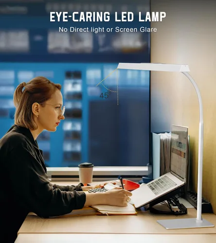 Vista 3 de Lámpara de escritorio LED para el hogar y la oficina con base, luz de tarea para arquitectos que cuida los ojos con cuello de ganso ajustable