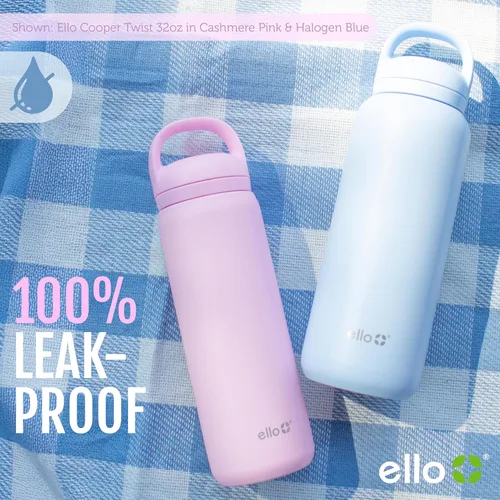 Vista 5 de Ello Cooper Twist - Botella de agua de acero inoxidable de 32 onzas con tapa para beber A prueba de fugas Doble pared y aislada al vacío Asa