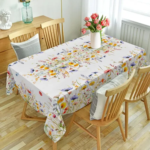 Vista 7 de Mantel cuadrado de primavera de 52 x 52 pulgadas, mantel floral para mesas cuadradas, decoraciones de primavera para el hogar, mantel de primavera