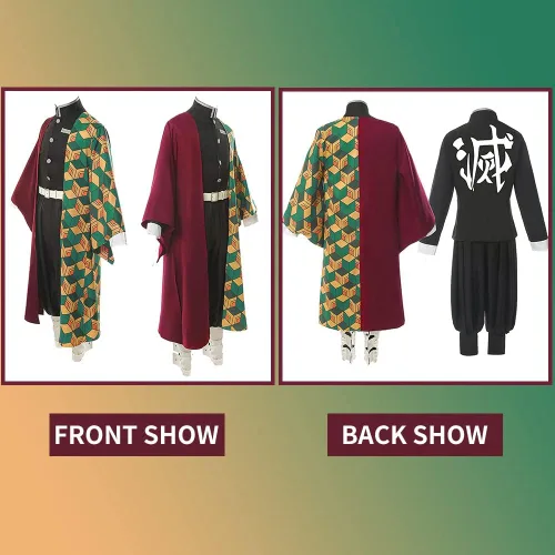 Vista 2 de Disfraz de anime para cosplay de Tanjiro Zenitsu Shinobu Giyu Mitsuri, conjunto con peluca y aretes, uniforme para Halloween (Giyu-S)