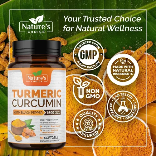 Vista 4 de Complejo de suplemento de curcumina de cúrcuma, extracto de pimienta negra BioPerine, curcuminoides de absorción avanzada para el apoyo articular