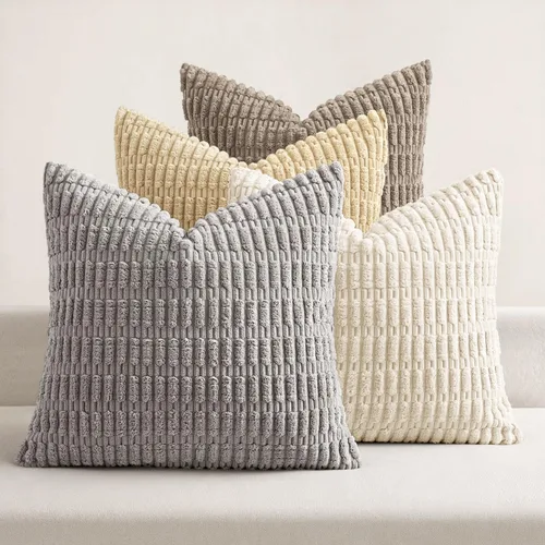 Vista 10 de MIULEE - Paquete de 4 fundas de cojín decorativas de pana, estilo rústico y bohemio, para sofá, sala de estar, sillón y cama, con patrón a rayas