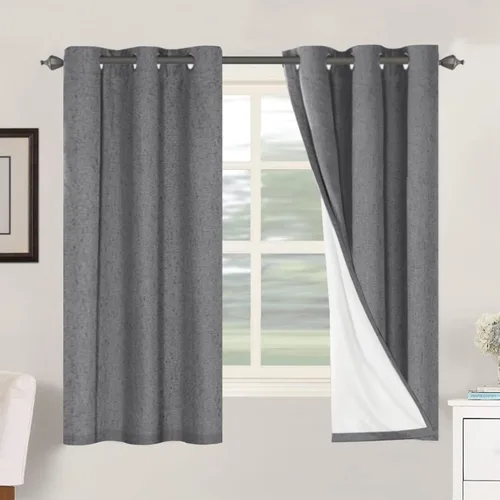 Vista 210 de H.VERSAILTEX Cortinas 100% opacas con aislamiento térmico, texturizadas, de lino, con bloqueo completo de calor y luz, para sala de estar y Negro