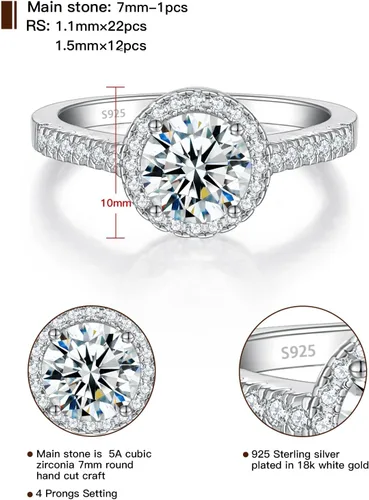 Vista 2 de Elspeth Anillo de compromiso de plata de ley 925 para mujer, peraredondoovaladocojíncorte princesa, circonita cúbica, talla 4-10