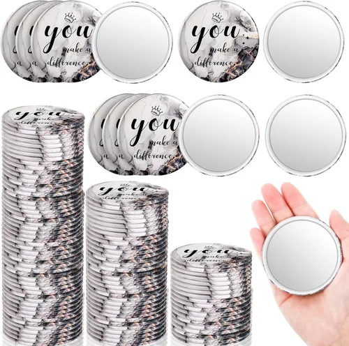 Tradder 100 piezas de 2.76 pulgadas, mini espejo compacto inspirador a granel, espejo de bolsillo de maquillaje para mujeres, día de la madre, Negro