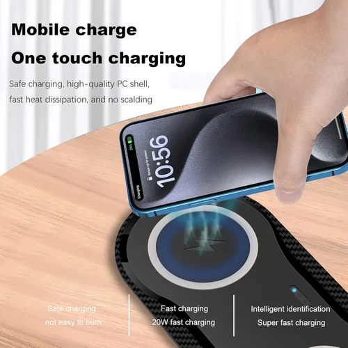 Vista 5 de Almohadilla de carga inalámbrica, almohadilla de carga inalámbrica dual de 30 W compatible con iPhone 15 14 13 12 XR, Galaxy S24 S23 S22 S10, Google