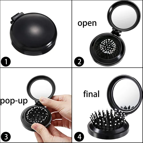 Vista 7 de Boao Paquete de 2 Cepillos de Cabello Plegables con Espejo de Viaje Redondos Portátiles Cepillo de Cabello Plegable de Bolsillo Mini Peine Compacto