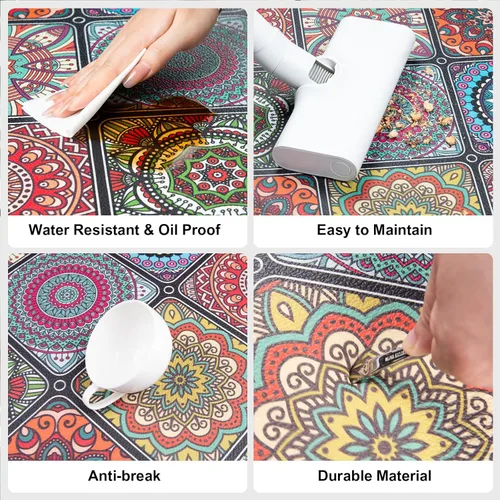 Vista 6 de QIYI Tapete de Cocina Anti Fatiga, Alfombra de Cocina Boho Acolchada de Espuma de 3/5" de Grosor, Tapete de Piso Impermeable y Cómodo Decoración