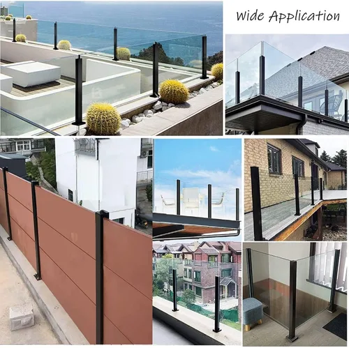 Vista 8 de Abrazadera de poste de barandilla de acero inoxidable para 10 piezas de 0.472 in de grosor de vidrio barandilla poste de barandilla de patio terraza