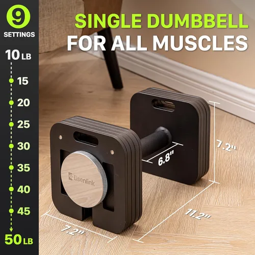 Vista 4 de Eisenlink Juego de mancuernas ajustables, 10-50/80 libras, incrementos de 5 libras, mancuernas cuadradas de bloqueo rápido para gimnasio en casa