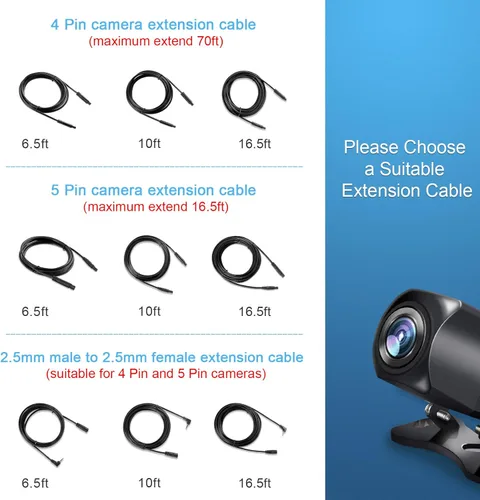 Vista 2 de Pixelman Cable de extensión de cámara de respaldo macho a hembra de 0.098 pulgadas, cable de extensión de cámara de visión trasera de 6.5 pies