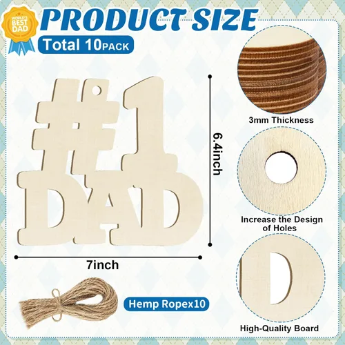 Vista 2 de Adornos de Letras de Madera PAPÁ para Pintar de 7 Pulgadas, Tamaño Grande, Recorte de Papi de Madera para el Día del Padre, DIY en Blanco, Madera