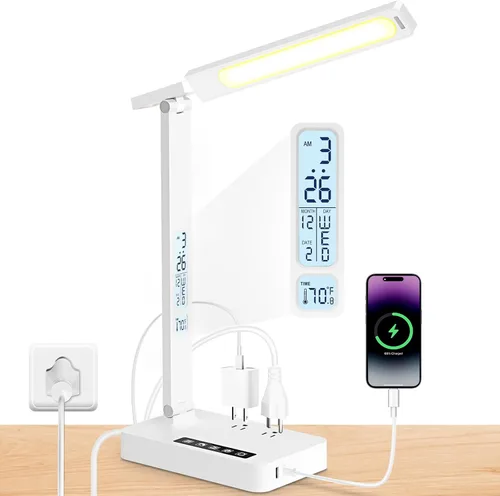 Vista 11 de Infiway Lámparas LED de escritorio para oficina en casa: lámpara de escritorio con puerto de carga USB - 1 USB-A, 1 puerto tipo C, 2 tomas