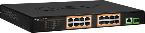 BV -Tech Switch PoE+ de largo alcance de 18 puertos (16 puertos PoE+ | 1 Gigabit Ethernet uplink con 1 SFP Uplink) - Montaje en rack de 19" - 120W -