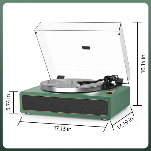 Vista 8 de Tocadiscos con altavoces incorporados, reproductor de discos de vinilo con soporte para reproducción Bluetooth, parada automática, velocidad de 33