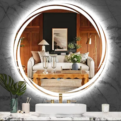 Vista 9 de Espejo iluminado redondo giratorio único de 20 pulgadas para baño, hotel, maquillaje, pared, LED, redondo, espejo de tocador con luces, memoria