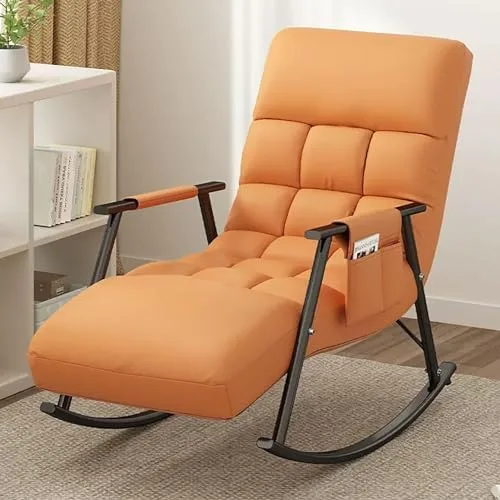 Vista 7 de Modern Upholstered Rocking Chair with Adjustable Backrest and Side Pocket High Capacity for Comfortable Seating in Bedroom and Living