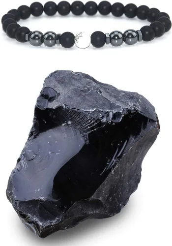 Vista 2 de Tobillera de obsidiana negra antihinchazón, pulsera de obsidiana negra con imán ajustable, pulsera de chakras, regalo de protección energética