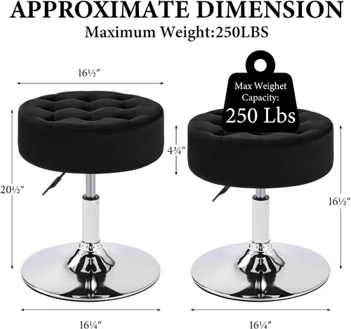 Vista 3 de Furniliving Taburete Otomano de Maquillaje de Terciopelo Acolchado de Mediados de Siglo, Silla Taburete de Tocador Giratoria Redonda Ajustable