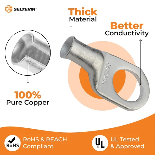 Vista 217 de SELTERM 5 piezas terminales de cable de cobre estañado 1/0 AWG perno de 1/2", extremos de cable de batería, terminales de anillo, conectores