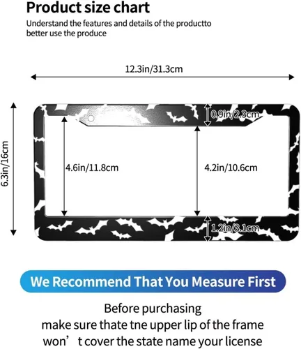 Vista 4 de Marco de matrícula de murciélago negro – 2 piezas de soporte para placa de matrícula de murciélago de Halloween, accesorios decorativos góticos